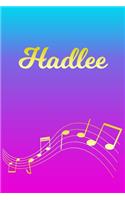 Hadlee: Sheet Music Note Manuscript Notebook Paper - Pink Blue Gold Personalized Letter H Initial Custom First Name Cover - Musician Composer Instrument Com