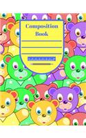 Composition Book: Multicolor Teddy Bears, Journal, Elementary Notebook, Diary, Back to School Book for Boys and Girls, Wide Ruled, 50 Sheets/100 Pages