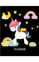 Notebook: White Unicorn Of The Black Cover and Notebook Journal Diary, 110 Lined pages, 8.5" x 11"(13 Unicorn Notebook)