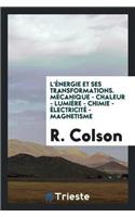 L'Énergie Et Ses Transformations. Mécanique - Chaleur - Lumière - Chimie - Électricité - Magnetisme