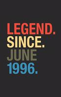 Legend Since June 1996: Blank Lined Notebook / Journal (6 X 9) - June Birthday Gift and June Anniversary Gift