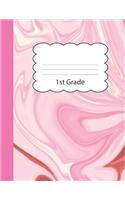 1st Grade: Cute Large Blank Draw & Write Notebook Half Sketch & Dotted Handwriting Dashed Lined Practice Paper for Girls - Pink Marble Paperback Cover - Illust