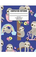 Composition Notebook Wide Ruled: Sloth 110 Pages