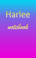 Harlee: Blank Notebook - Wide Ruled Lined Paper Notepad - Writing Pad Practice Journal - Custom Personalized First Name Initial H Blue Purple Gold - Taking 