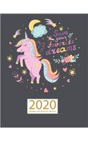 Unicorn 2020 Planner Weekly and Monthly: Jan 1, 2020 to Dec 31, 2020: Weekly & Monthly Planner + Calendar Views - Inspirational Quotes and Watercolor Floral December 2020