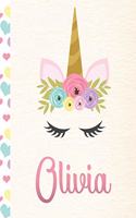 Olivia: Personalized Unicorn Primary Story Journal For Girls With Pink Name - Half Ruled Dotted Midline and Blank Picture Space - Kindergarten to Early Chil