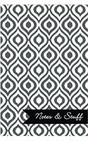 Notes & Stuff - Slate Grey Lined Notebook in Ikat Pattern: Soft Cover, 6 X 9 Journal, 190 Pages