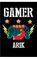 Gamer Arik: Liniertes Notizbuch für deinen Vornamen