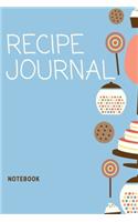 Recipe Journal Notebook: Blue cupcake meal and recipe planning lined paperback jotter