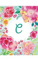 C: Initial Journal, Monogram Notebook. Pink Teal Watercolor Floral, 8.5 X 11, Dotted, Softcover