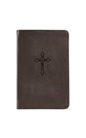 Christian Art Gifts Brown Full Grain Leather Journal Cross Emblem Pocket Size Inspirational Notebook W/Ribbon Marker 192 Lined Pages