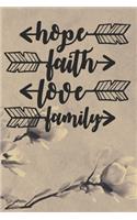 Hope Faith Love Family: Magical Worlds in Arrow Design Notebook Journal Diary - cute grey floral background