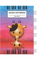 Music Notebook Wide Staff: Cute Cartoon Giraffe, Watercolor Piano Keyboard/Blank Music Sheet Notebook, Big Staff Paper, Music Manuscript Paper,6 Large Staves per page,8.5"x11"