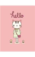 Hello: Cute cat on pink cover and Dot Graph Line Sketch pages, Extra large (8.5 x 11) inches, 110 pages, White paper, Sketch, Draw and Paint