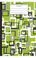 College Ruled Composition Notebook. 6" x 9". 120 Pages: Abstract Green Form Four Corner Pattern Cover. College ruled paper, medium ruled paper. For middle school to college. Composition notebook for teens