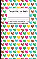 Composition Book Graph Paper: Quad Rule (4x4) Graph Paper, Four Squares per Inch Journal Notebook for Math, Science, School, Home or Work, Multicolor Hearts