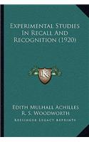 Experimental Studies in Recall and Recognition (1920)