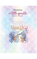 She leaves a little sparkle wherever she goes: Disney Peter Pan Pirate Ship Flight Neon Graphic Notebook Rule Lined Notebook Journal for Student Kid Girl Personal Daily Notebook Marble Size 110 P