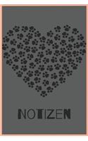 Notizbuch Pfotenherz: Notizbuch mit 120 Seiten / kariert / DIN A5 (6x9) / Hundemotiv #33