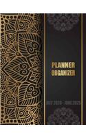 Planner Organizer Five Year Calendar: 5 Years Calendar Overview - Planner Organizer and Monthly Planner for 60 Months Planning with US Federal Holidays. Gold Mandala and Black Background