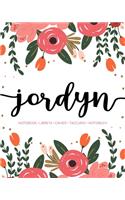 Jordyn: Notebook - Libreta - Cahier - Taccuino - Notizbuch: 110 pages paginas seiten pagine: Modern Florals First Name Notebook in Coral, Pink & Orange on W