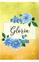 Gloria Journal: Blue Dahlia Flowers Personalized Name Journal/Notebook/Diary - Lined 6 x 9-inch size with 120 pages