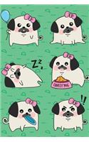Bullet Journal Notebook for Dog Lovers Pug Life - Green: 112 Page Numbered Graph Style Grid Bullet Journal with Index Pages and Key Pages in Portable 6 X 9 Size