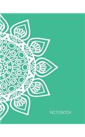 Notebook: Big Mandala Flower On Green Cover Notebook Journal Diary, 110 Dashed lines pages, 8.5" x 11", Date on top(6 Mandala Notebook Cover3)