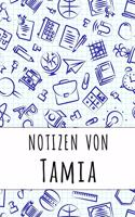 Notizen von Tamia: Kariertes Notizbuch mit 5x5 Karomuster für deinen personalisierten Vornamen