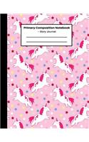 Primary Composition Notebook Story Journal: With Dotted Mid Line and Story Space Grades K-2: Pretty Pink Unicorn Pattern Notebook For Girls