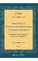 Origenis in Evangelium Matthaei Commentariorum, Vol. 3: Homiliae in Evangelium Lucae Et Fragmenta (Classic Reprint)