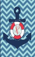 V: Monogram Initial V Notebook - 8.5" x 11" - 100 pages, college ruled - Nautical Chevron Anchor Journal