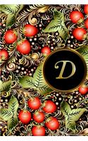 D: Initial Monogram Lined Letter Notebook, Journal & Diary for Writing & Note Taking for Girls and Women - Gold and Floral