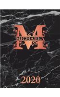 Michaela: 2020. Personalized Name Weekly Planner Diary 2020. Monogram Letter M Notebook Planner. Black Marble & Rose Gold Cover. Datebook Calendar Schedule