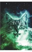 Space Cat Notebook (Vol 2): Funny Cosmic Kitten Blank Lined Journal Book For Students, 6 x 9, 130 Pages, Turquoise Blue Galaxy Cats