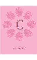 C: Monogram Initial C Letter Ruled Notebook for Women, Girl and School, Pink Floral Cover 8.5'' x 11'', 100 pages