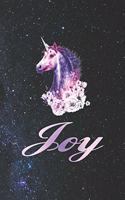 Joy: First Name Personalized Unicorn Customized Names Gift Birthday Girl Notebook Journal