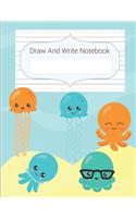 Draw And Write Notebook: Sea Animals Story Paper Notebook For Kids, Story Space & Dotted Mid-Line Notebook, Black & White Blank Handwriting & Sketch Notebook For Primary, Ki