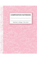 Composition Notebook: 120 Pages - Wide Ruled - For Girls in Elementary or Middle School - Matte Cover with a Pink and Salmon Flower Pattern