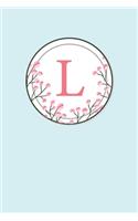 L: 110 Sketchbook Pages - Monogram Sketch Notebook with a Classic Light Blue Background of Vintage Floral Watercolor Design - Personalized Initial Lett