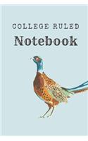 College Ruled Notebook: Pheasant Blue Watercolor Illustration Lined Journal