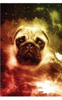 Pug Journal (Vol 3): Trippy Space Pug Lined Composition Book/Diary/Notebook For Students, 6 x 9, 130 Pages, Red Gold