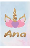 Ana: Personalized First Name Unicorn Gift Birthday Girl Notebook Journal 104 Pages