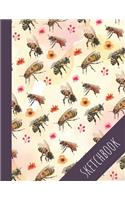 Flying bees sketchbook: Unique sketchbook 120 pages, 8.5x11 inches, great for artists and bee lovers, perfect gift for graphic designers, kids and students.