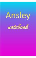 Ansley: Blank Notebook - Wide Ruled Lined Paper Notepad - Writing Pad Practice Journal - Custom Personalized First Name Initial A Blue Purple Gold - Taking 