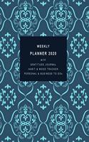 Weekly Planner 2020 with Gratitude Journal, Habit & Mood Tracker, Personal & Business TO-DOs: Personal and Work Sections to Organize Your Days for Success (DAMASK PATTERN DESIGN)