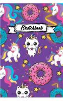Sketchbook: Cute Cat Unicorn Doughnut Kawaii Sketchbook for Girls: 111+ Pages of 6x9 Blank Paper for Drawing, Doodling or Sketching (Sketchbooks For Kids)