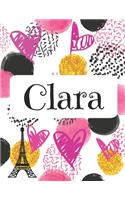 Clara: Journal de nom personnalisé Carnet de nom personnalisé Conception de coeurs et de cercles Couleurs roses et noires