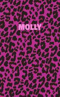 Molly: Personalized Pink Leopard Print Notebook (Animal Skin Pattern). College Ruled (Lined) Journal for Notes, Diary, Journaling. Wild Cat Theme Design wi