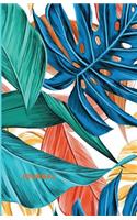 Journal: Colorful Palm Leaf Journal, Tropical, Blue, Teal, Orange, Yellow, Green, Size: 5.5 X 8.5, Small